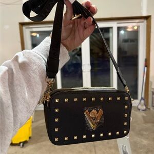 Valentino Orlandi Black Crossbody Bag with Gold Accents